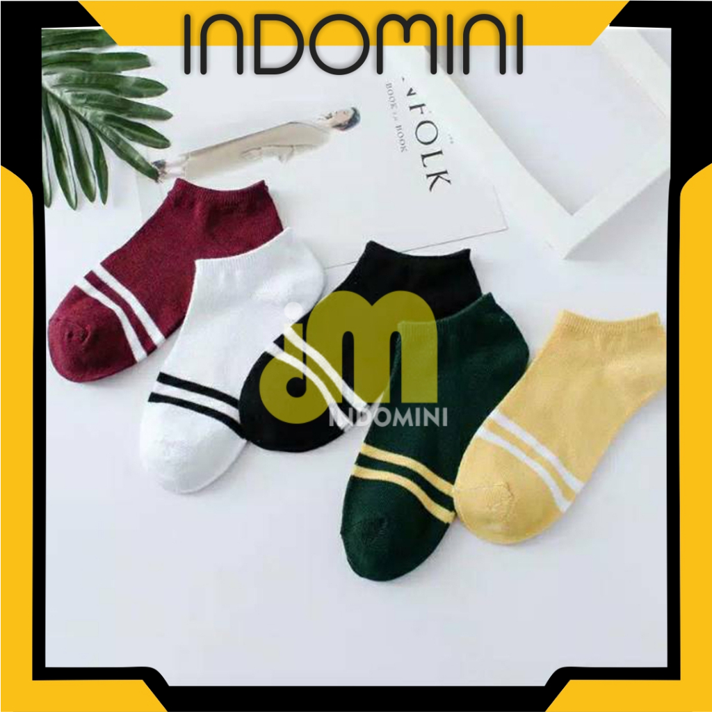 INDOMINI Kaos Kaki Motif 2 Garis Import Fashion Wanita Pria Kaos Kaki Pendek Mata Kaki Ankle Korean R098