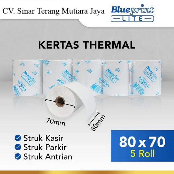 

Kertas Thermal / Kasir / Struk LITE-BLUEPRINT 80x70 P 1 Pak isi 5 Roll