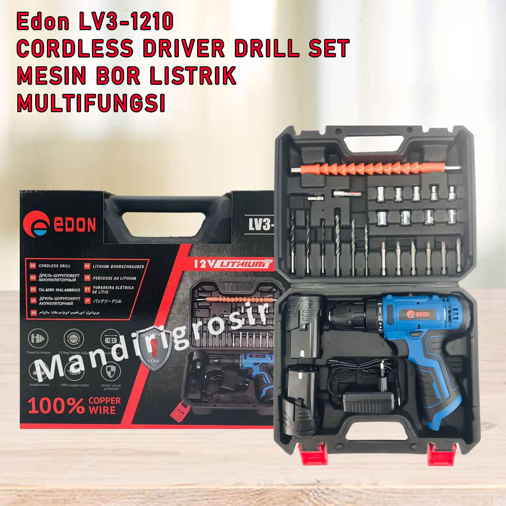 Cordless Driver Drill * Edon Lv3-1210 * Mesin Bor Listrik * Bor Multifungsi