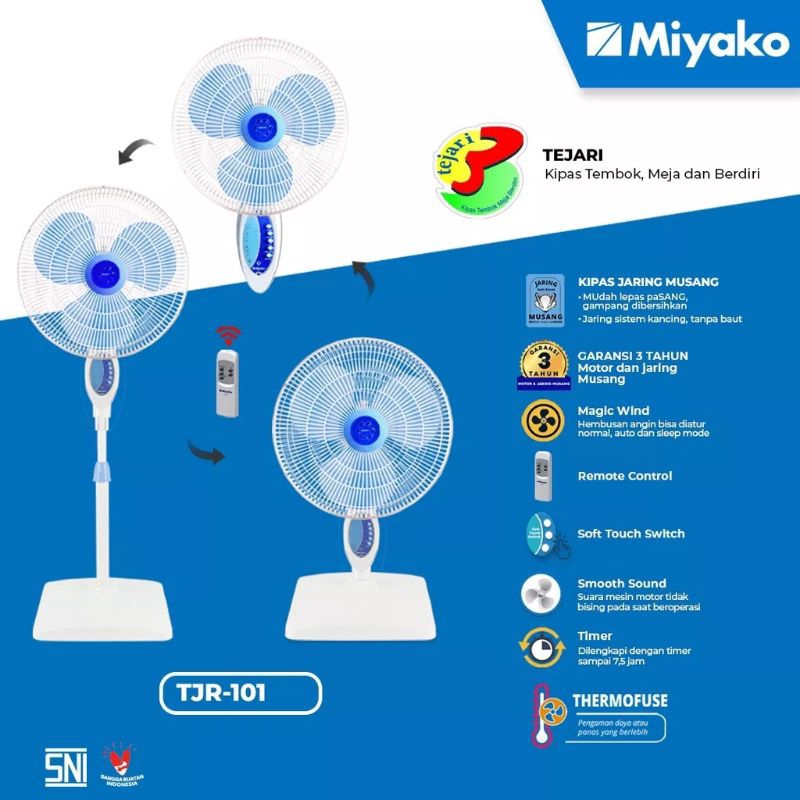 MIYAKO - Kipas Angin 3 IN 1 TJR-101 GB 16 Inchi | Stand Fan Miyako 16" | Wall Fan | Desk Fan 3 Tingk