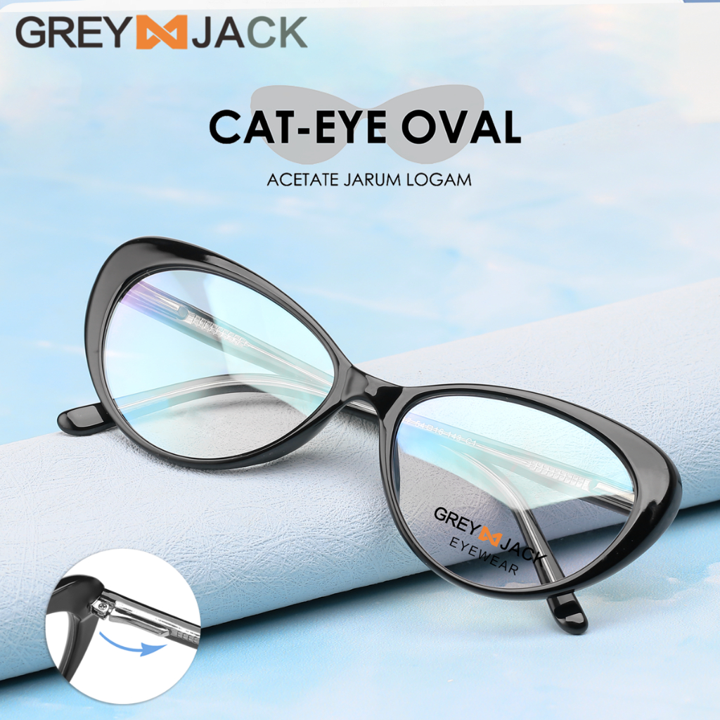 Grey Jack Frame Kacamata Model Oval Cat Eye Wanita Bahan TR+Acetate Bisa Minus Antiradiasi Blueray P
