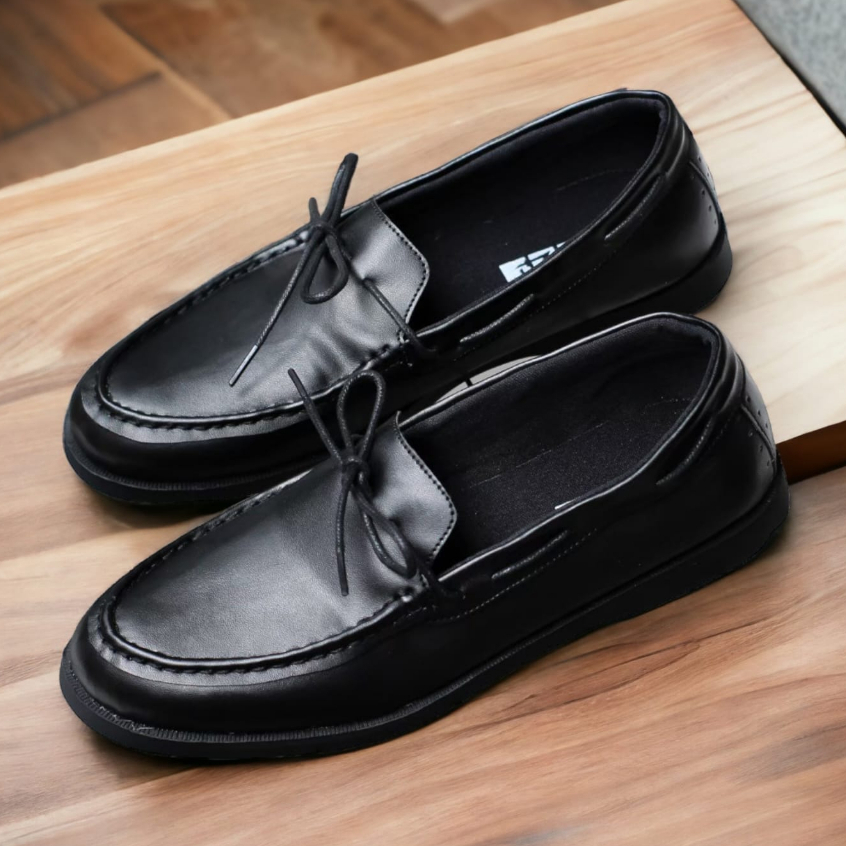 Sepatu Casual Formal Pria Slip On Loafers Hitam Kulit Faux Sinthetic Premium Pantofel Slop Kasual Original Keren Trendy Modern Harga Terjangkau Enoz Tao