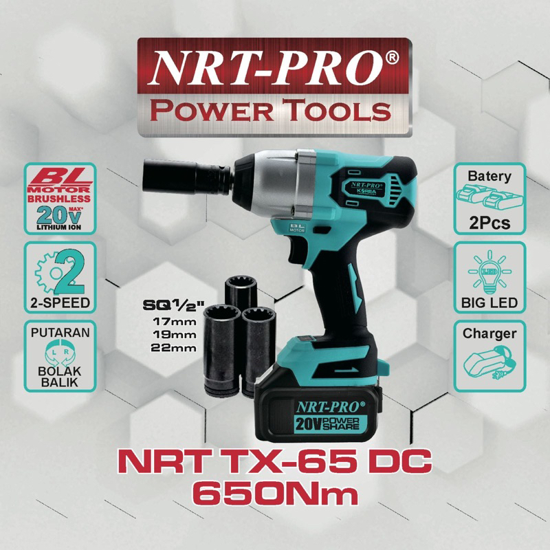 CORDLESS IMPACT WRENCH NRT PRO TX 65 DC MESIN PEMBUKA BAUT BATRE 650 NM