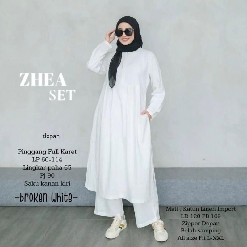 Setelan Wanita Terbaru Zhea Set Long Tunik dan Celana One Set Jumbo Ld120 CM Baju Setelan Wanita Kekinian