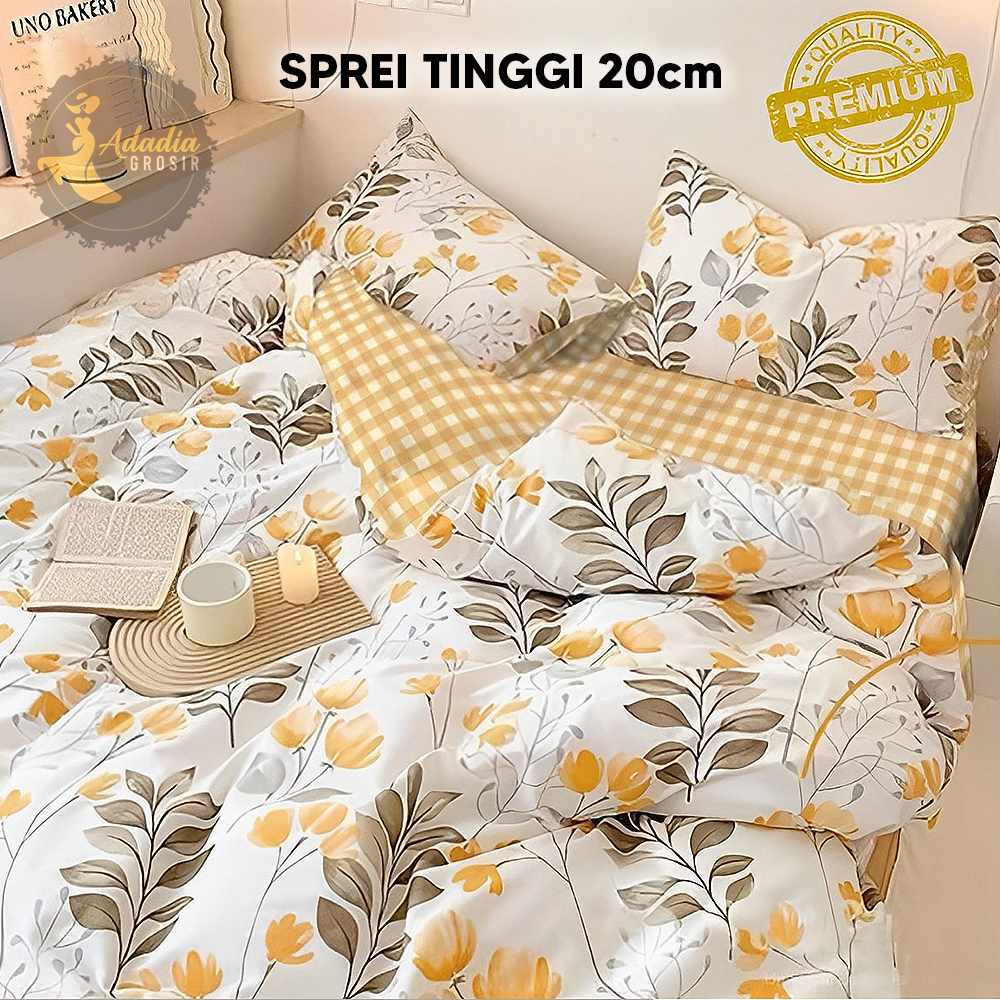 SPREI 120x200 160x200 180x200 AESTHETIC TINGGI 20cm SUDUT KARET ANTI GESER ANTI LUNTUR (FREE SARUNG BANTAL &amp; SARUNG GULING)