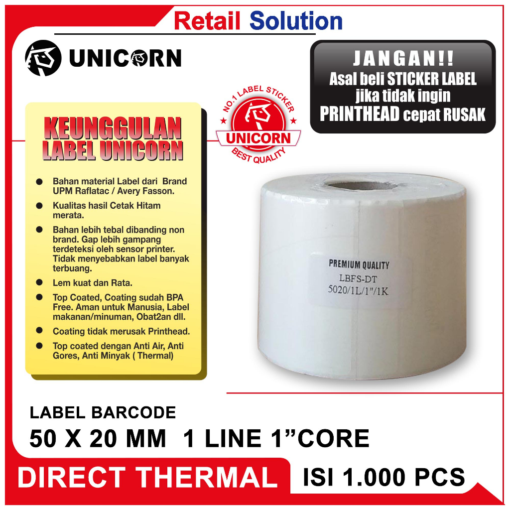 Stiker Label Barcode Thermal 50x20mm / 50x20 mm / 50 x 20 mm / 5x2CM