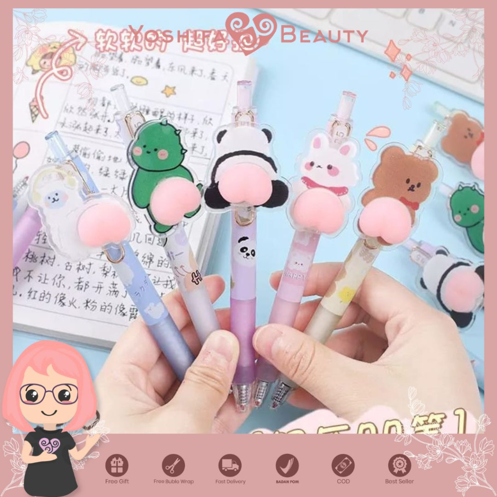 Pulpen Squishy Lucu | Pulpen Bumper Karakter Imut Kartun Penghilang Stress