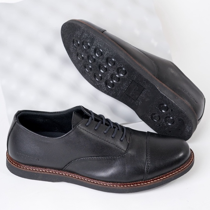 Sepatu Pantofel Pria Kerja Oxford Kulit Asli Fomal Kantor Shoes Loafers Fantofel Cowok Laki laki Sepatu Kerja Resmi Kondangan Ori Monday Oxford Black GL