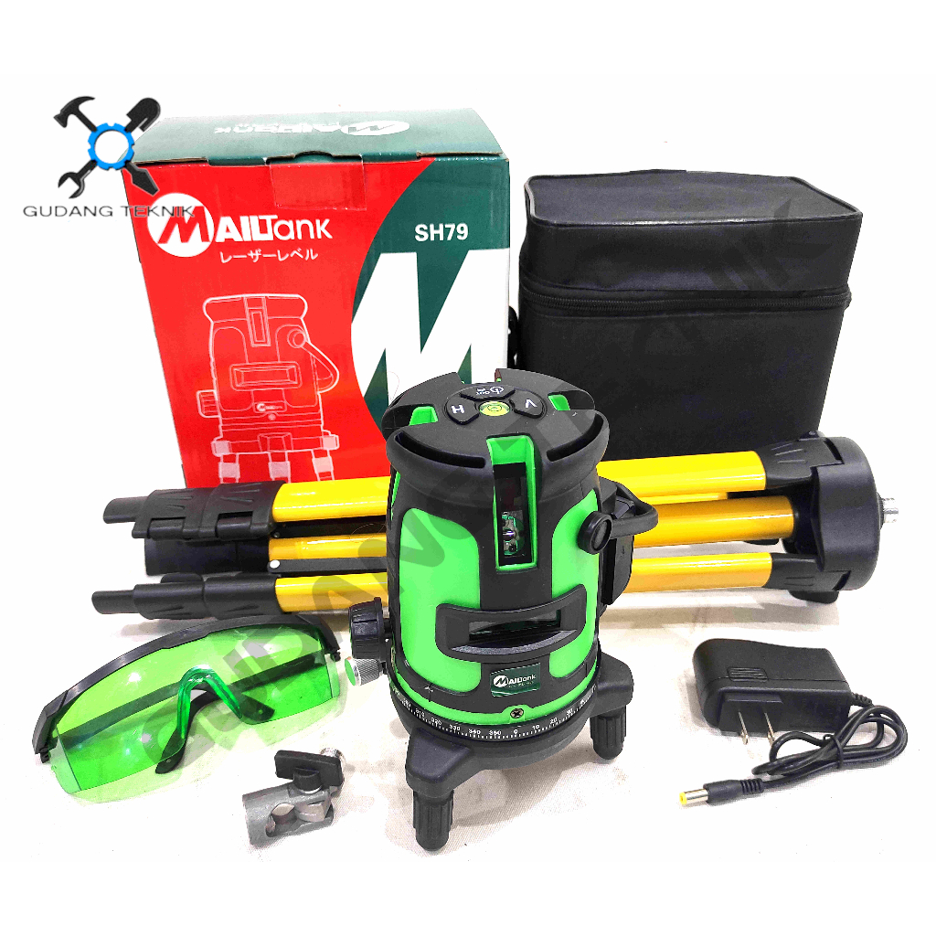 (MAILTANK) Waterpass Laser 4 Line Level CORDLESS SH79 MAILTANK / Waterpas Garis Siku Laser BATERAI - Leveling Line Water SH 79 SH-79 MAILTANK