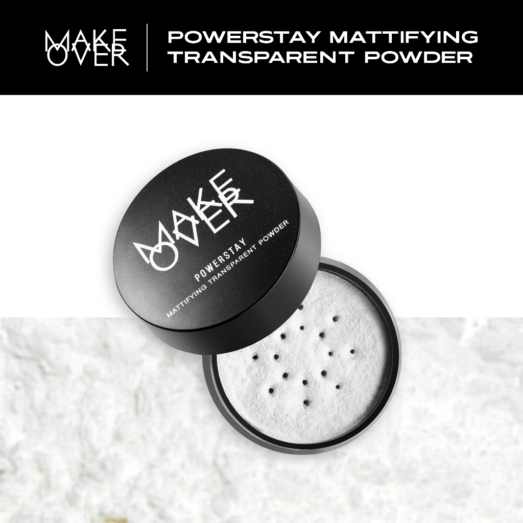 MAKE OVER Powerstay Mattifying Transparent Powder Indonesia / Bedak Tabur 11g / Translucent / Oil Control Prolong Makeup Up To 4H Transparent Matte Finish / Smooth Soft Finish Easy To Blend / Shade Warna Transparan / Cosmetic Makeup Face Make Up Series