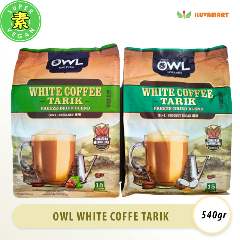 OWL White Coffee Tarik Hazelnut / Coconut Sugar 540gr isi 15sct Kopi Kemasan