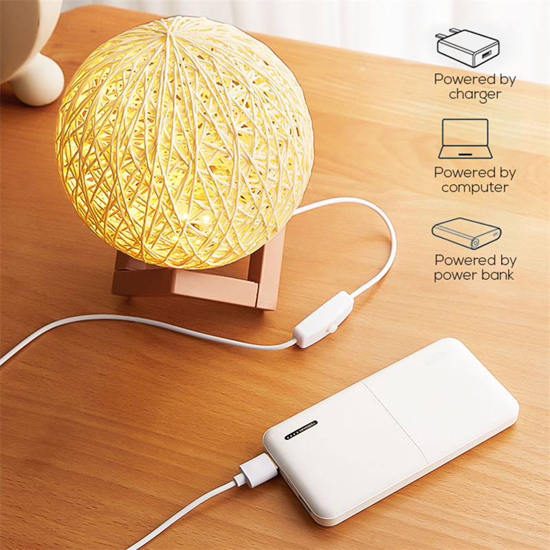 Homecreativez Lampu Tidur Bola Rotan 3D Night Light USB Aesthetic