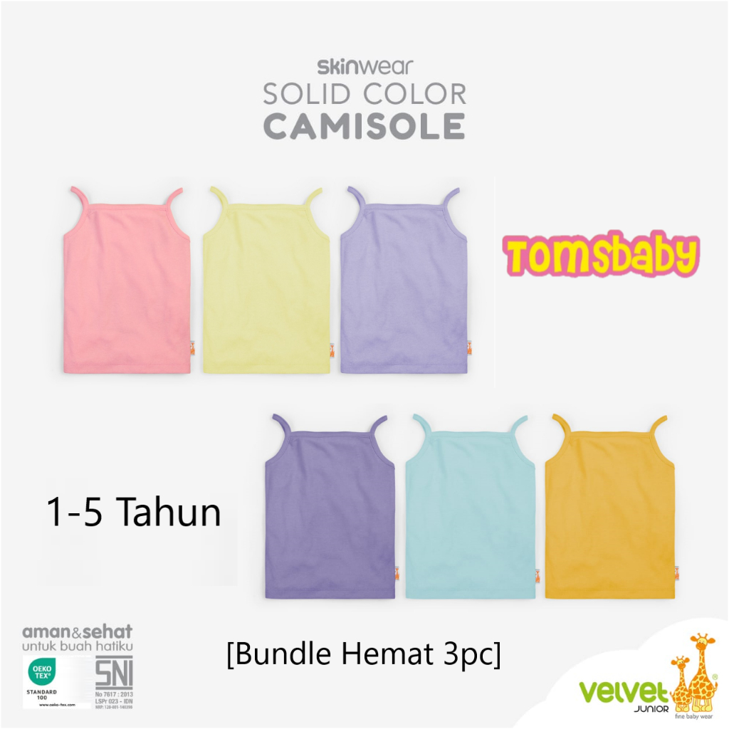 [TOMS] VELVET JUNIOR (3pcs) Camisole Solid Color / Singlet Kaos Dalam Anak Perempuan Polos Warna Kamisol 1.0