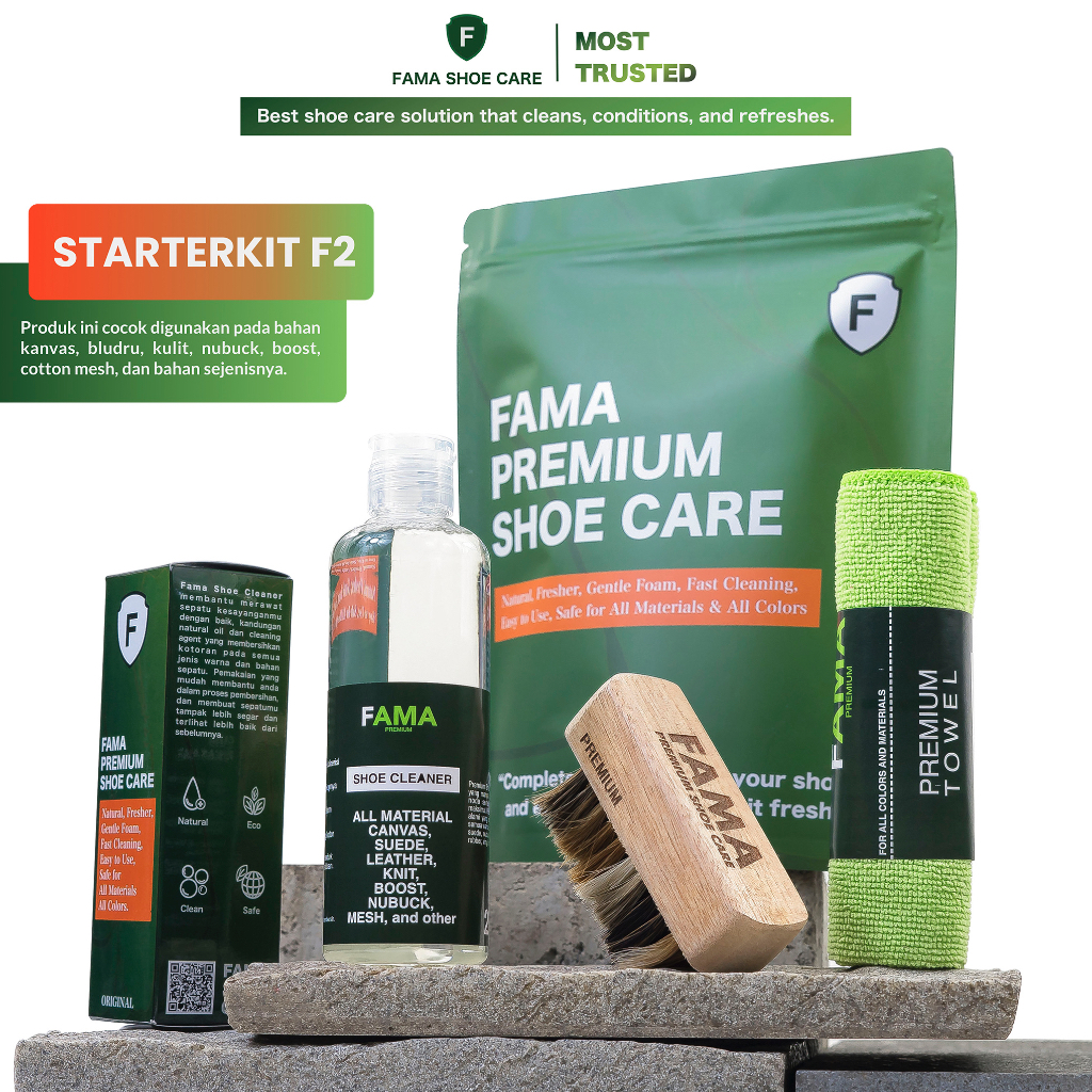 Fama Shoe Care - Starterkit F2 - Varian Sikat Bulu Kuda - Paket Laundry Sepatu - Paket Cuci Sepatu - Shoe Cleaner - Shoes Cleaner