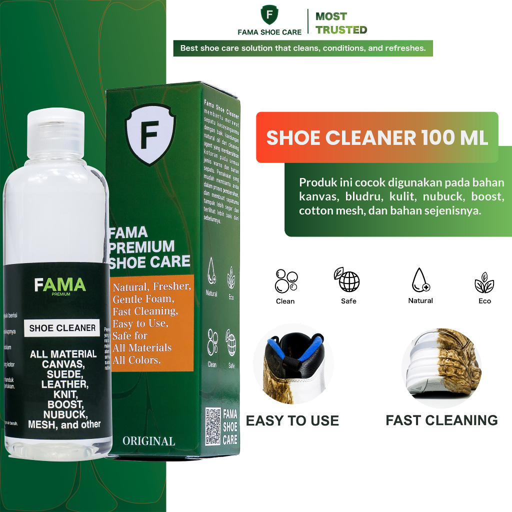 Fama Shoe Care - Shoe Cleaner - 100Ml - Pembersih Sepatu - Sabun Sepatu - Fama Shoes Cleaner