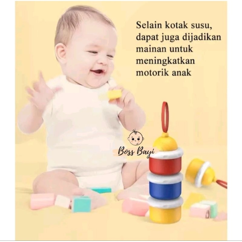 BOSS BAYI - Kotak Tempat Susu Formula Bayi / Snack ( Container 3 Susun Merah Kuning Biru)