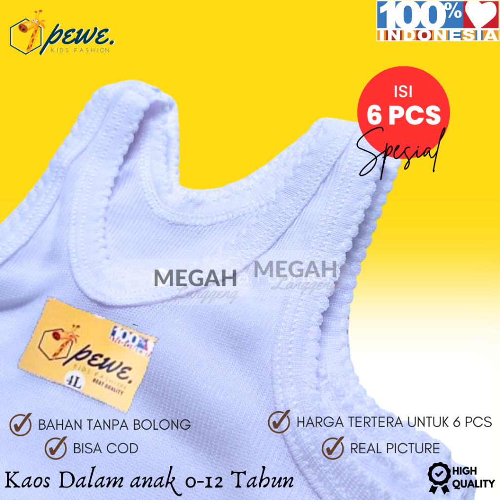 6 Pcs Kaos Dalam Ukuran Jumbo Anak Laki-Laki dan Perempuan 6 Sampai 12 Tahun Khusus Warna Putih | Singlet Anak Warna Putih Usia 0-12 Tahun Tanpa Bolong Bolong Kaos Dalam Kutang Anak Laki Dan Perempuan - MEGAH LANGGENG