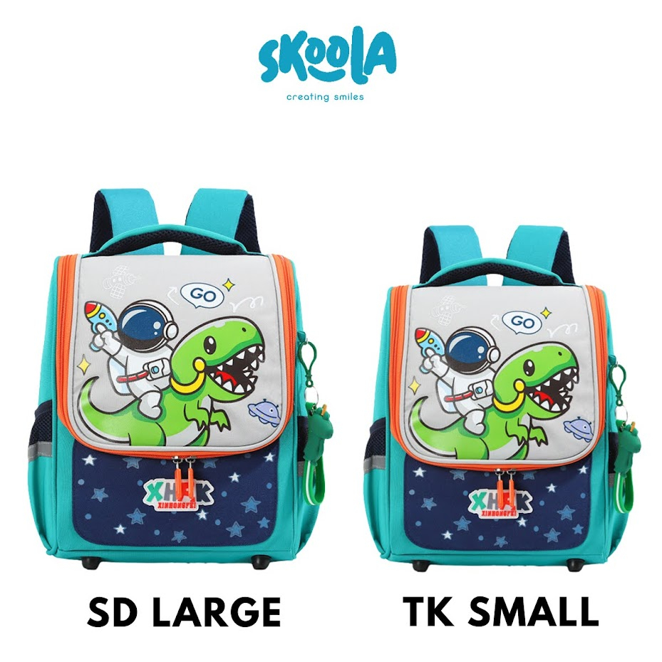 Skoola Tas Sekolah Anak Laki - Laki TK SD Ransel Dinosaurus Free Keychain - Roji