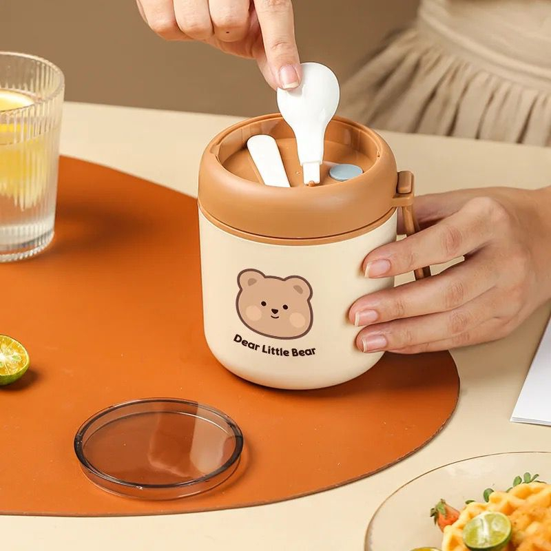 cute bear lunch box bento stainless vacuum thermal / tempat bekal makan motif beruang soup cup storage portable free bag + spoon