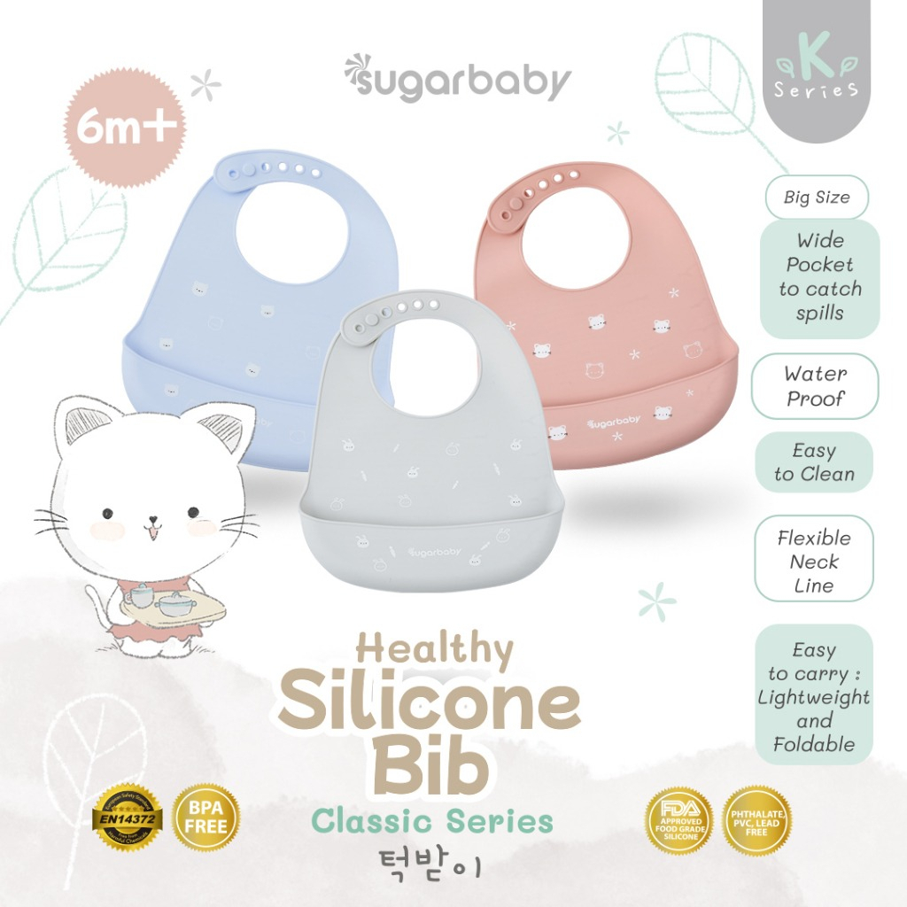Sugar Baby Premium Silicon Bib (K-series) dan Silicon Bib XL/Celemek Bayi MPASI/Celemek Aman untuk Bayi/Silicone With BPA/Peralatan Makab Bayi &amp; Anak/Peralatan Makan Aman &amp; Terjamin/Celemek Mudah Dibersihkan/Celemek Bahan Silicon/Silicon Bib Aman BPA Free