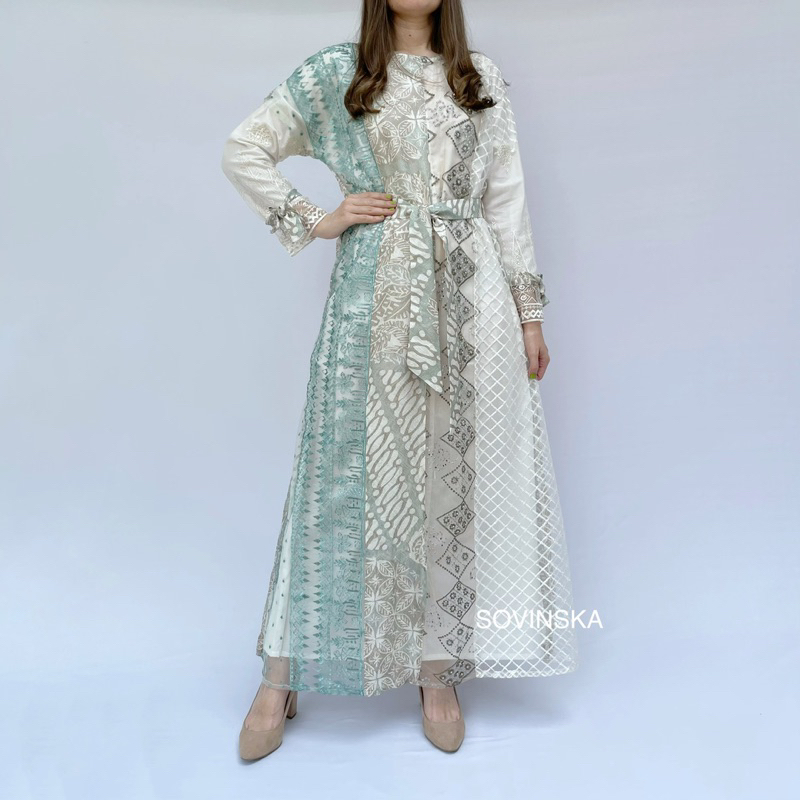 Gamis Batik G 65 Brokat, Dress Panjang, Batik Modern, Kondangan