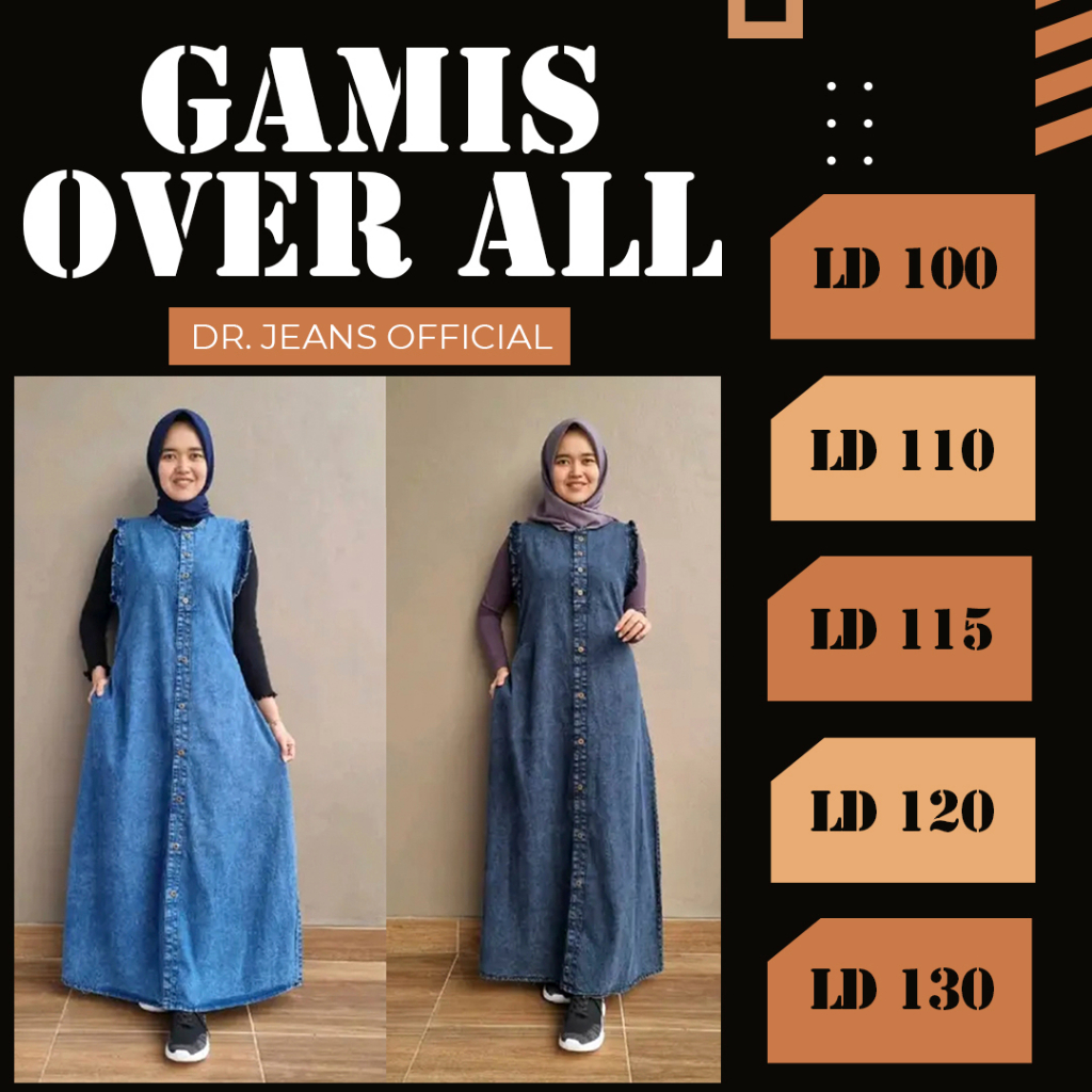 baju dress inner gamis overall jeans wanita syari big size jumbo ld 100 110 115 ld120 ld130 140 / dr