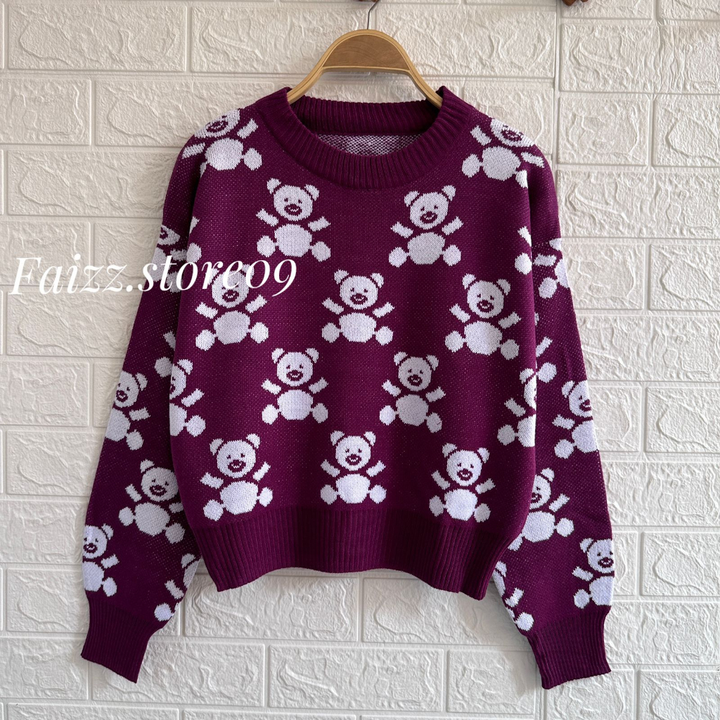 Novaria Sweater Rajut Motif Panda Wanita Lengan Panjang Wanita