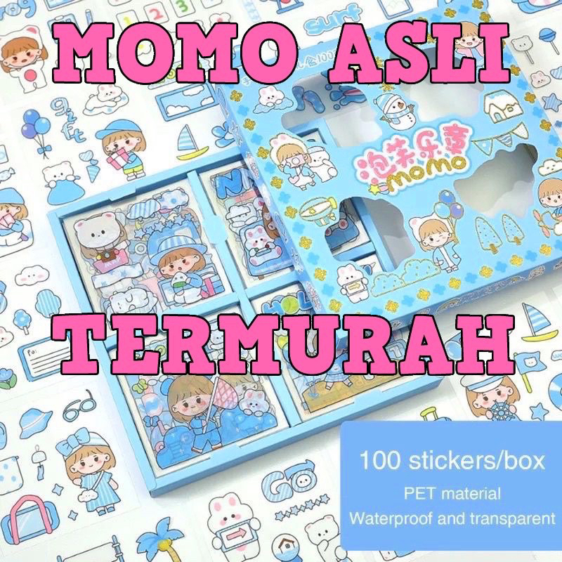 MJ88 100 Lembar Stiker Motif Momo Kartun Korea Lucu Anti Air Dekorasi Handbook Scrapbook Diy/Momo Stiker 2D 100 Lembar Lucu Sticker Kartun Korea Motif Anti Air / Sticker Waterproof Sticker Momo Dapat Box Isi 100 Lembar/Sticker Momo 2D Aesthetic 1 Box