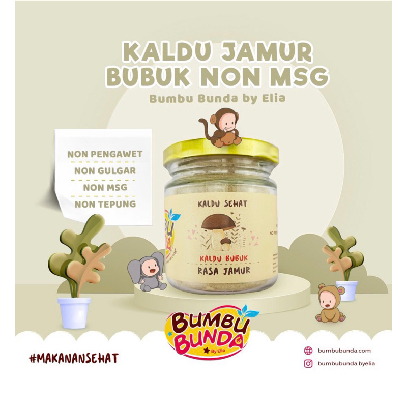 

Kaldu Jamur Bumbu Bunda Elia Non MSG, pengawet dan gula garam