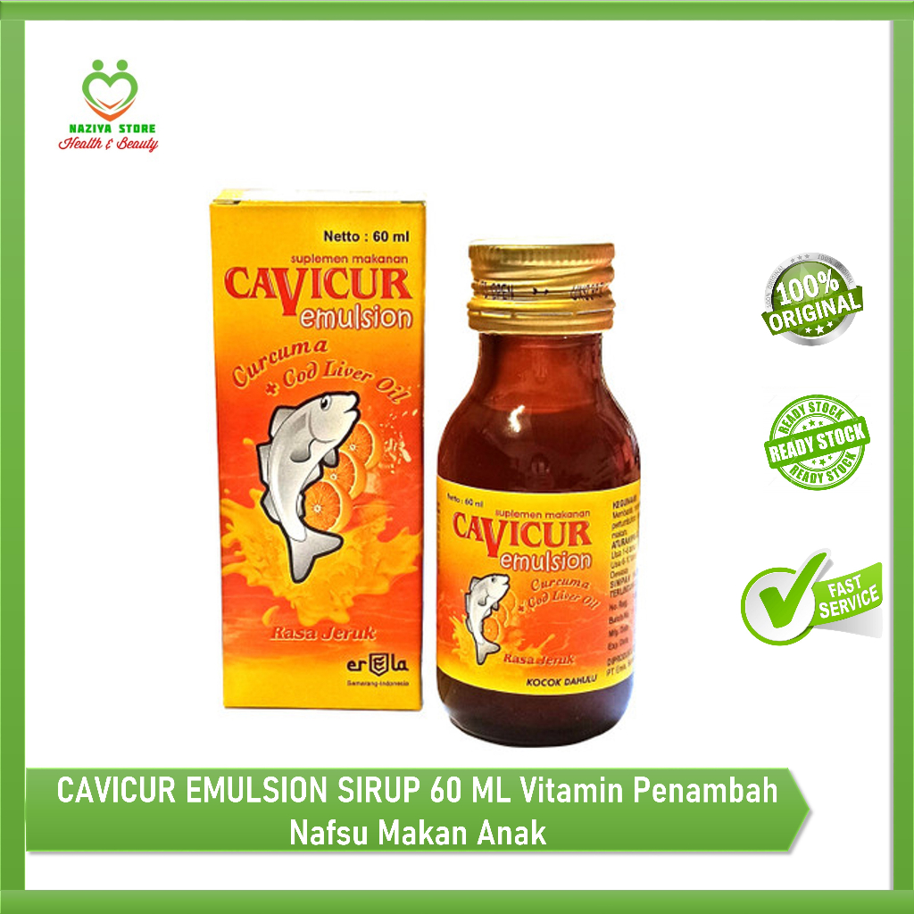 CAVICUR EMULSION SIRUP 60 ML Rasa jeruk + Minyak Ikan & Curcuma - Vitamin Penambah Nafsu Makan Anak