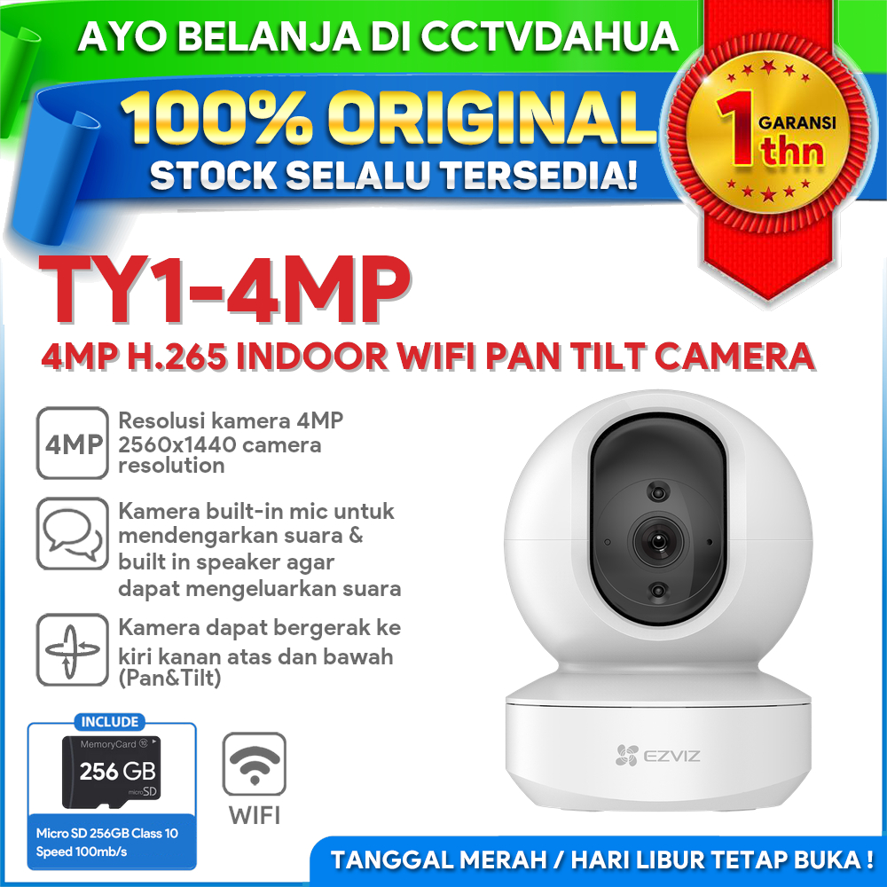 TY1 4MP EZVIZ H.265 INDOOR WIFI PAN TILT CAMERA FREE MICRO SD 256GB