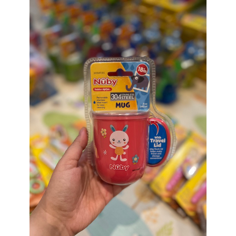 Nuby stainless mug with lid 240ml - gelas minum bayi stainless dengan tutup