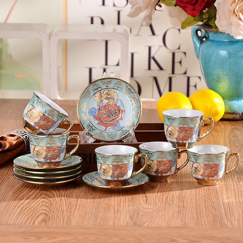 SET 5IN1 TEKO DAN CANGKIR KERAMIK AESTHETIC MODEL EROPA BUNGA UNIK MEWAH UNTUK HADIAH PARCEL PARSEL 