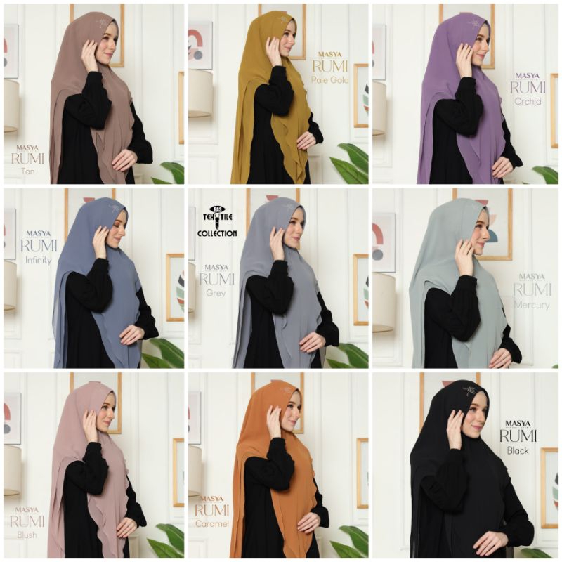 Jilbab Hijab Khimar Kerudung Swarovski Syari Ceruty Ceruti Babydoll 2 Layer Gold - Ungu - Hitam - Or