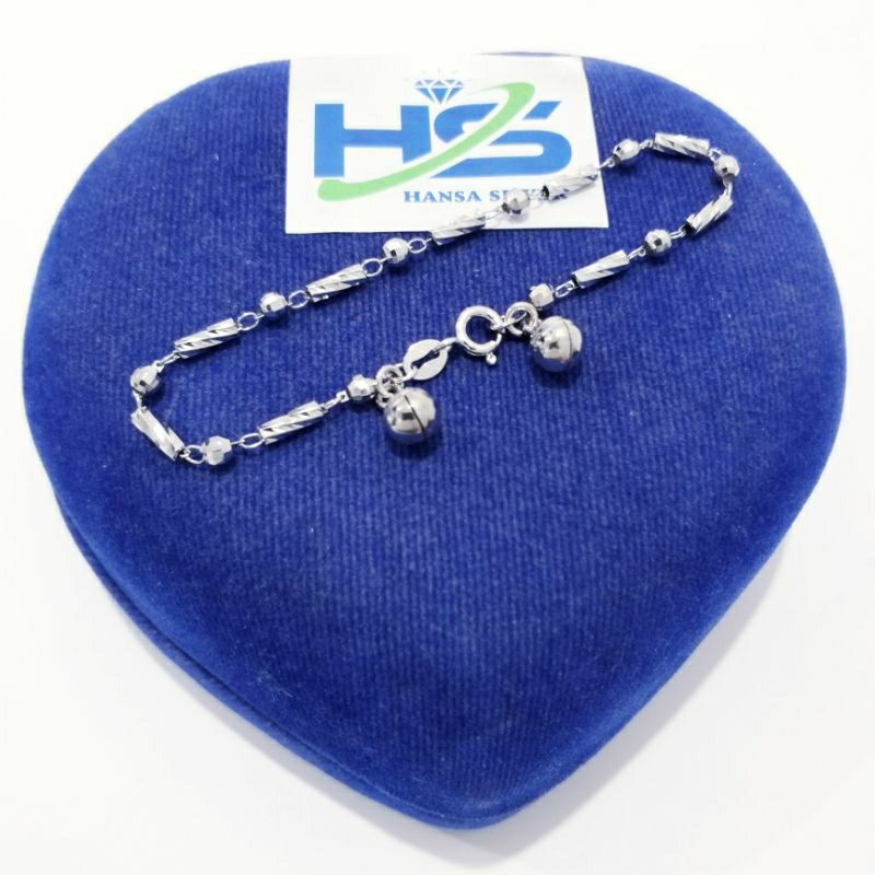 Gelang Tangan Perak Asli Silver 925 Lapis Emas Putih Model Stick Ball Ukir - Gelang Perak Wanita Anti Karat