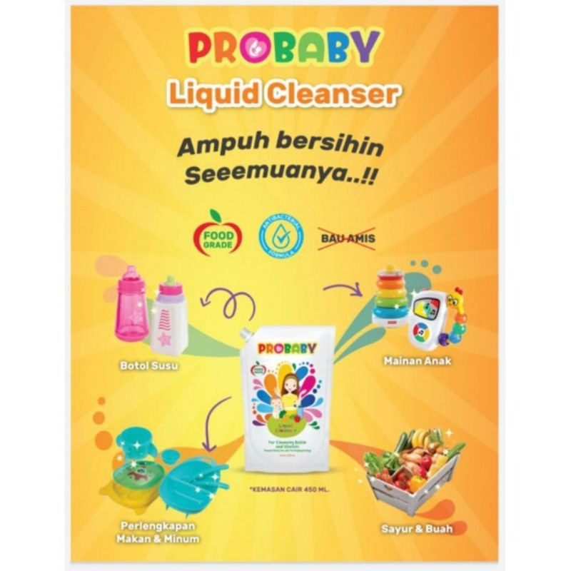 Probaby Sabun pembersih botol susu dan peralatan bayi liquid cleanser buy1get1 700 ml+450ml