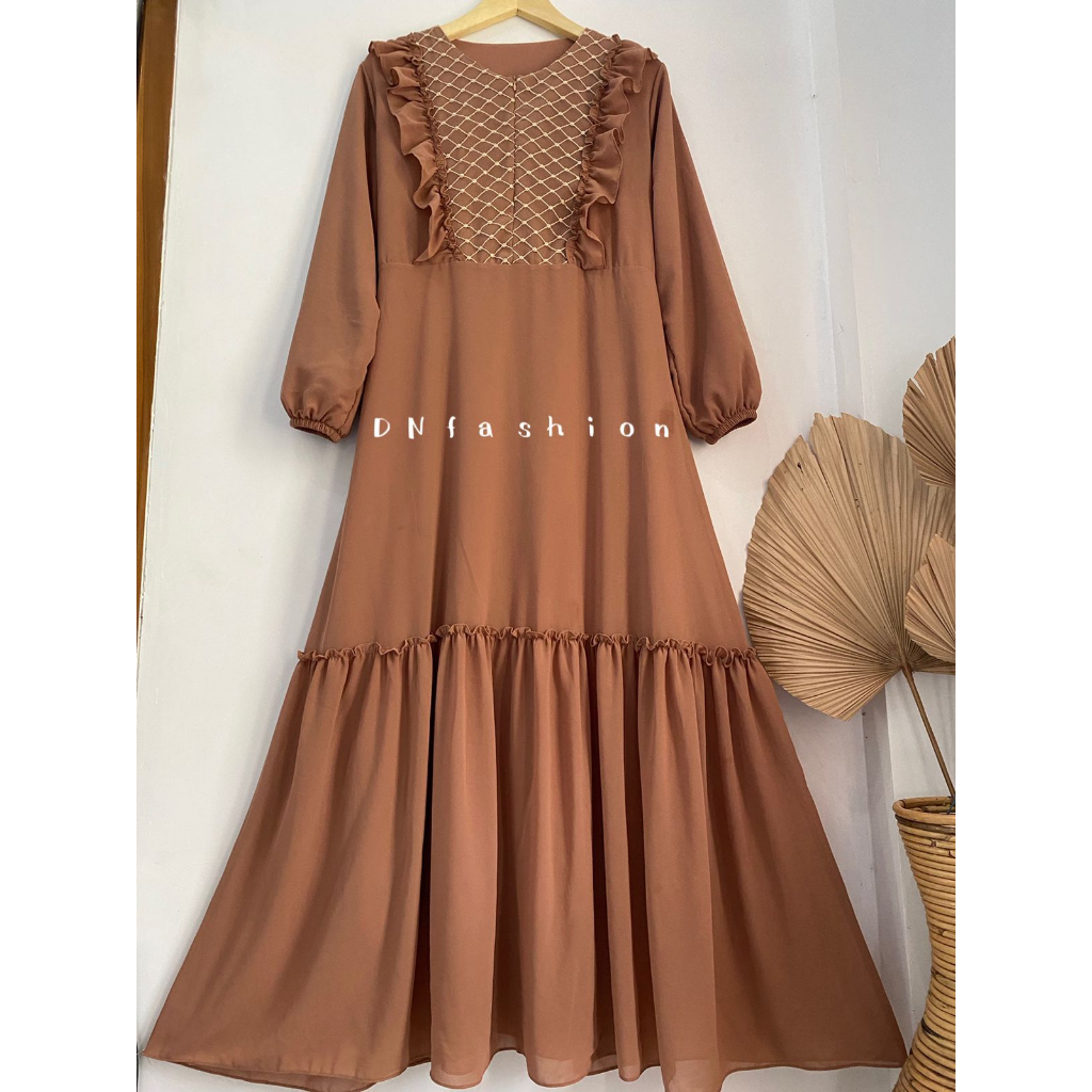 Gamis/Dress Ceruty Babydoll Variasi Tile Jala mix Kriwil / Dress Terbaru Ceruty BestSeller