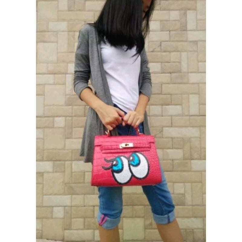 Bag Wanita Kulit Kelly PNM Play No More Croco Premium Collection