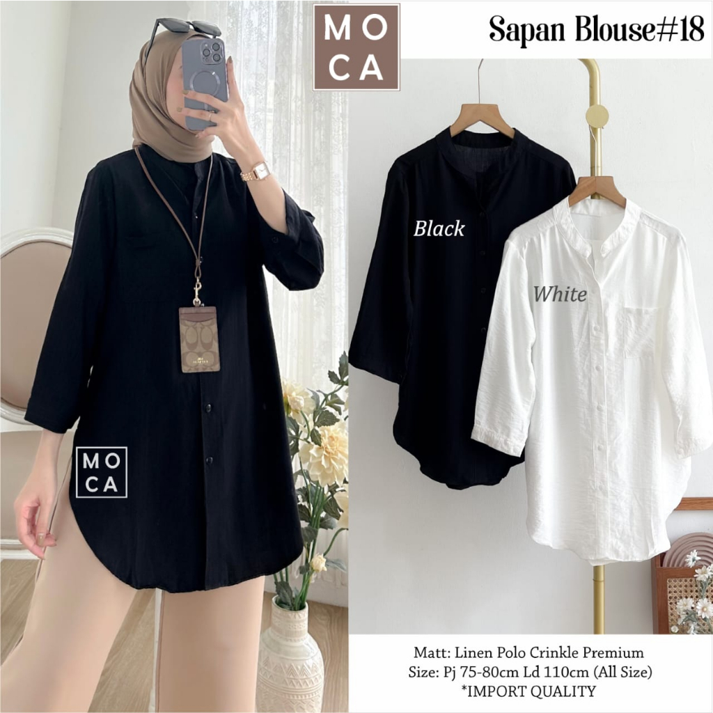 Blouse Wanita Katun Linen Polos Putih SADEAN KLAMBI