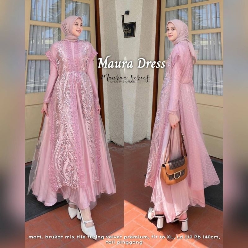 ✔COD BISA CHAT DULU / GAMIS PREMIUM BORDIR / DRESS PREMIUM MAURA DRESS / GAMIS PESTA KEKINIAN / DRES