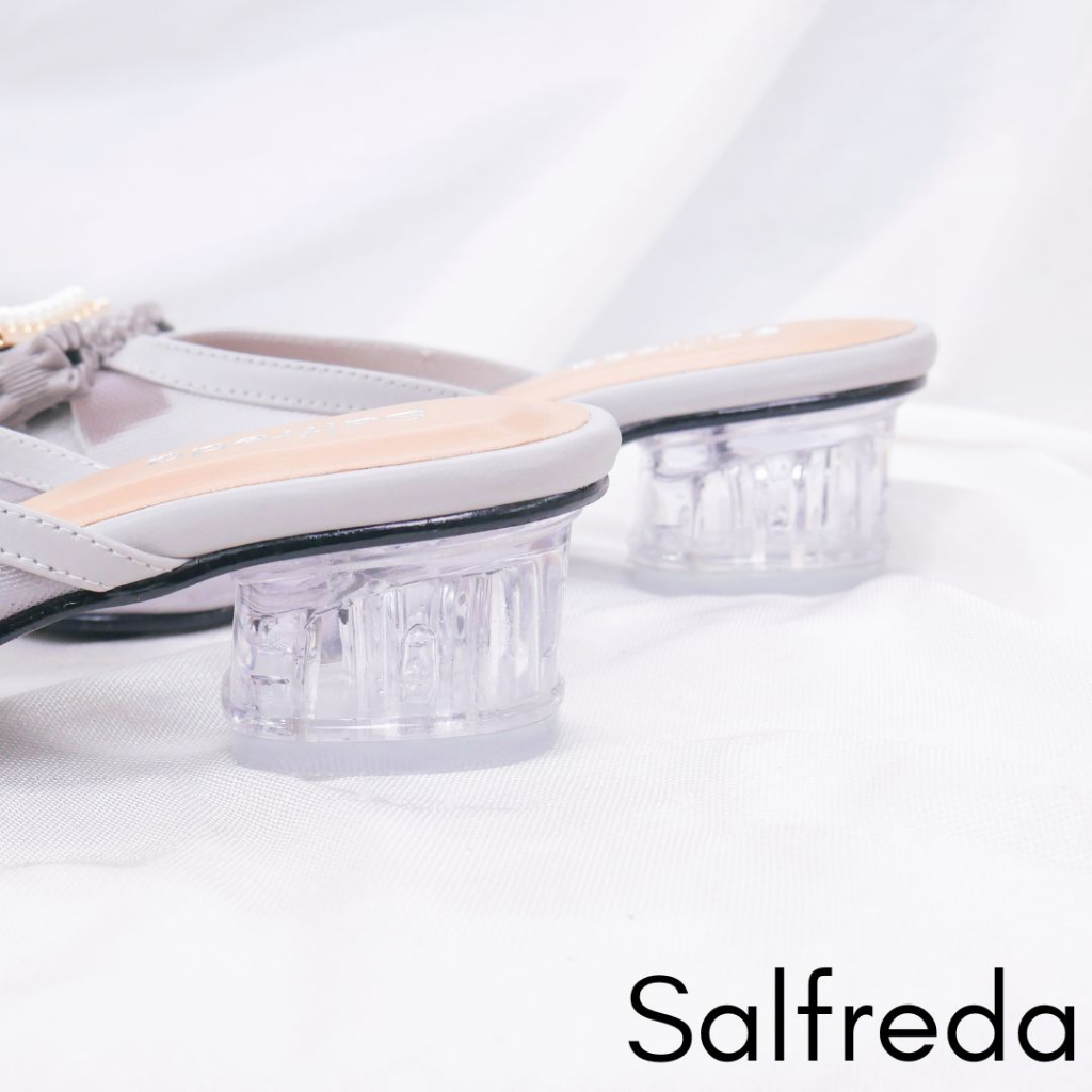 Sandal Sepatu Impor Korea Wanita Pesta Terbaru Kondangan Elegan Mewah Gray Abu Import Hak Heels 3 cm Kaca Pernikahan Wedding Kantoran RB70089