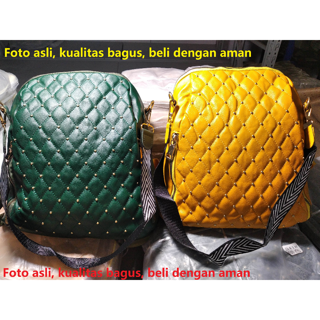 Tahan air Ransel Wanita impor Multifungsi Backpack bisa selempang bahu tas Ransel  rivet women bags kualitas bagus beg perempuan PU Leather Cewek Wanita Bag 541