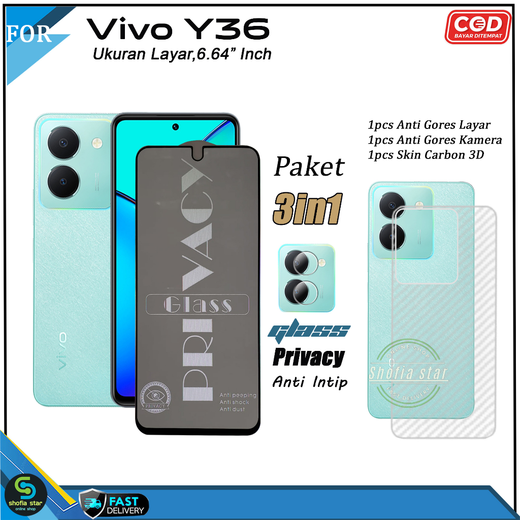 Paket 3in1 Tempered Glass Ceramic Vivo Y36 4G Y36 5G V27e Iqoo z7 Iqoo z7x Anti Gores Privacy Matte Anti Spy Full Cover