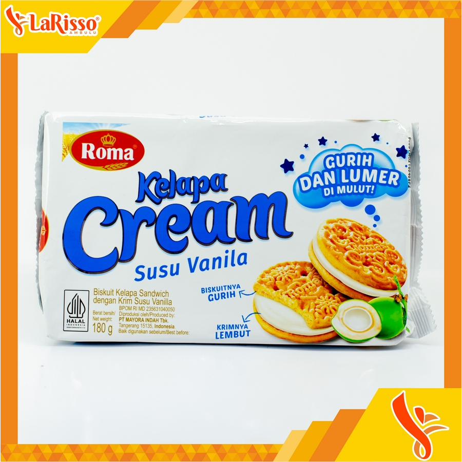 

ROMA KELAPA CREAM BISKUIT 180GRAM RASA SUSU VANILA