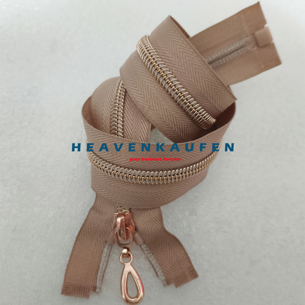 Resleting Zipper Ritsleting 50 cm Type Gigi Coil Halus Warna Cream - Rose Gold Set Open - End