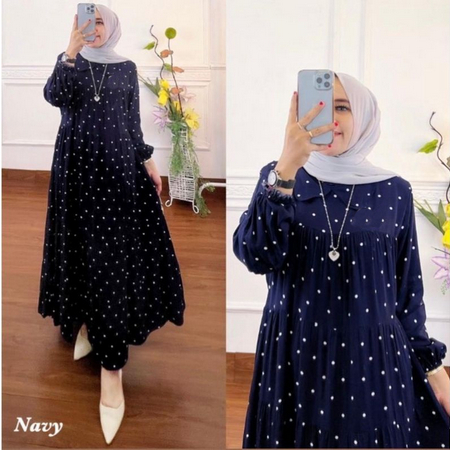 GAMIS KAYRA BINTIK JUMBO LD 120 RESLETING DEPAN BAJU DRESS WANITA MUSLIM FASHION TERBARU BAHAN RAYON MAXY MAXI MOTIF KEKINIAN