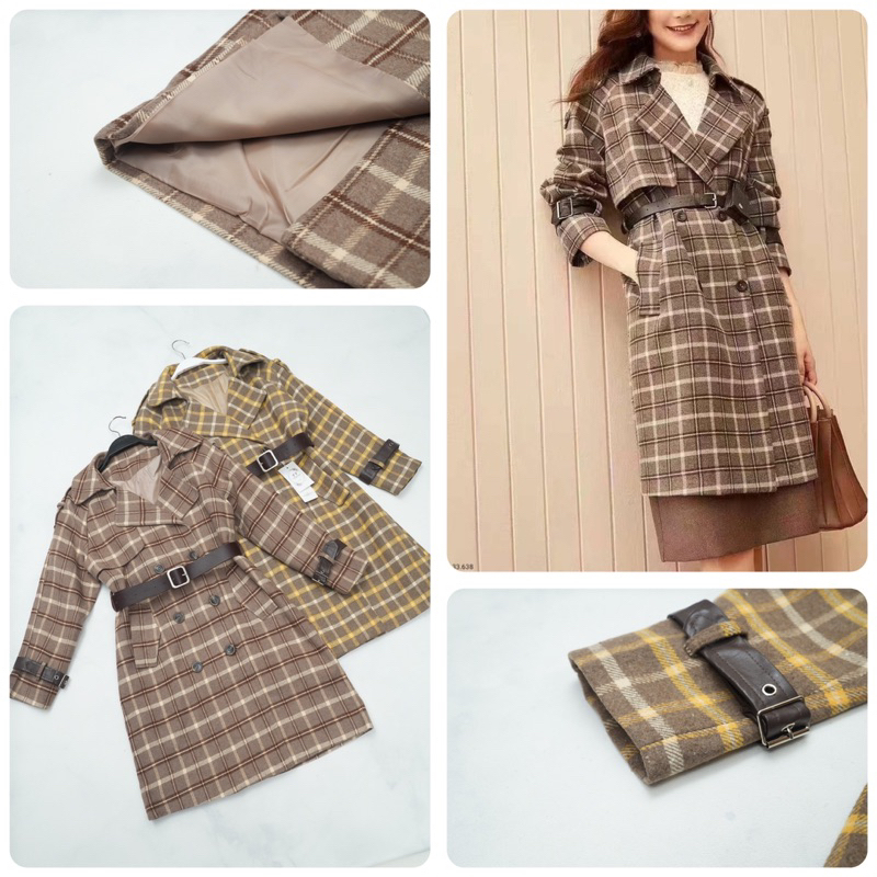 OUTER MIDI COAT WANITA BAHAN WOL KOTAK PREMIUM