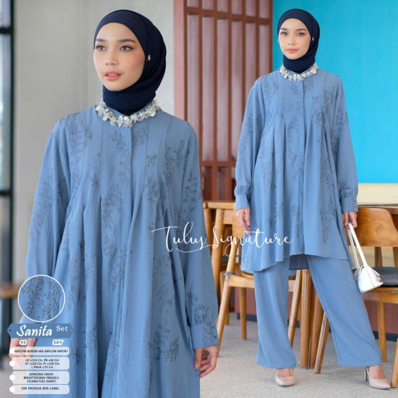 SANITA ONESET #5 BY TULUS SIGNATURE / ONE SET AIRFLOW BORDIR MUSLIMAH / Setelan celana wanita