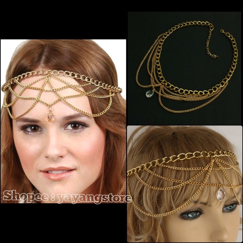 Headchain / Rantai Kepala / Mahkota Rantai Kepala Rambut Emas Batu Permata Belly Dance / Turki / Arabian / India Wanita Bohemian Tari