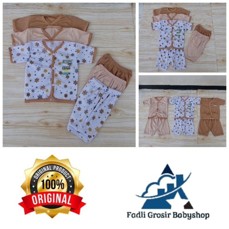 3 Setel Baju Celana Bayi Newborn Lengan Pendek Motif Coklat Kaos Anak Stelan Bayi Usia 0-3 Bulan